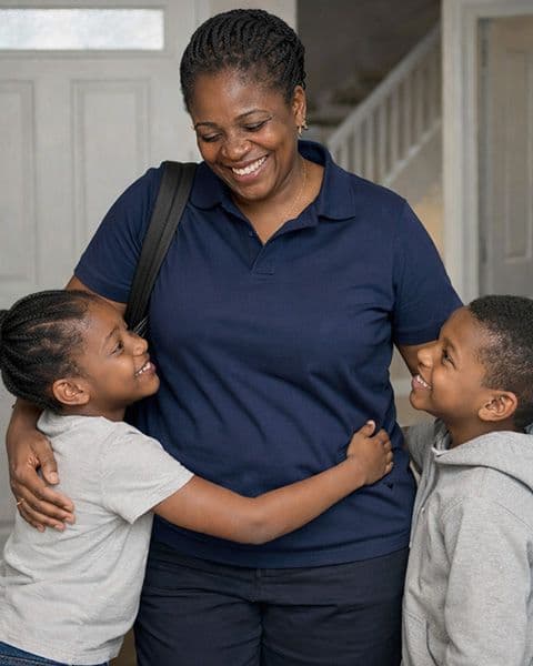 Care worker with family